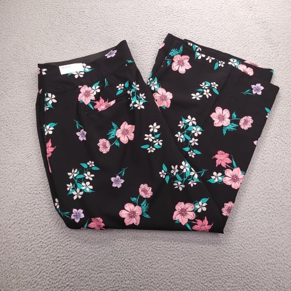 LANE BRYANT Size 24 The Allie Wide Leg Black‎ Floral Print Pant NEW